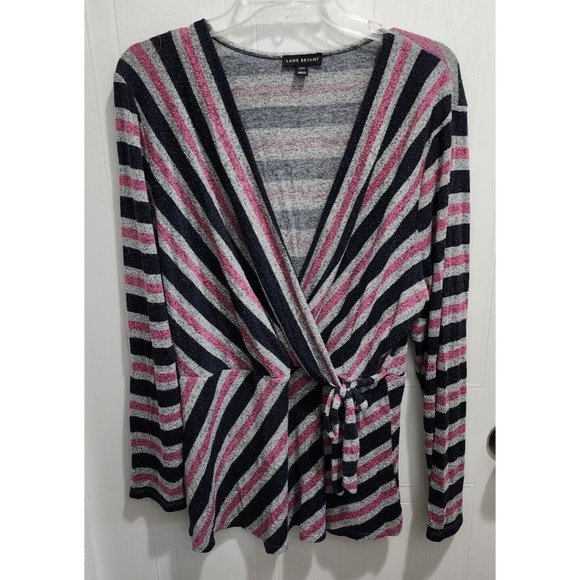 Lane Bryant Tops - Lane Bryant Womens Long Sleeve Softest Touch Surplice Neck Sweater Striped 18/20